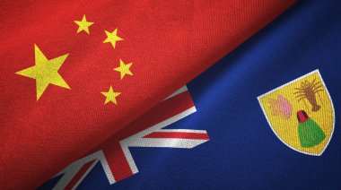 Çin ve Türkler ve Caicos Adaları iki bayrak tekstil kumaşı, kumaş dokusu