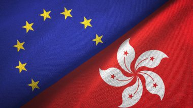 Avrupa Birliği ve Hong Kong iki bayrak tekstil kumaşı, kumaş dokusu