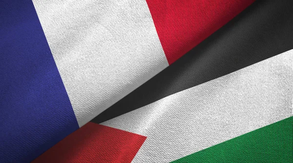 France and Palestine two flags textile cloth, fabric texture — Stock Photo, Image