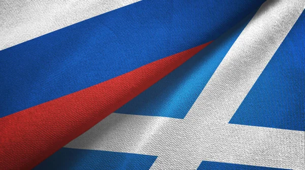 Oroszország és Skócia két zászlós textilszövet, szövet textúra — Stock Fotó