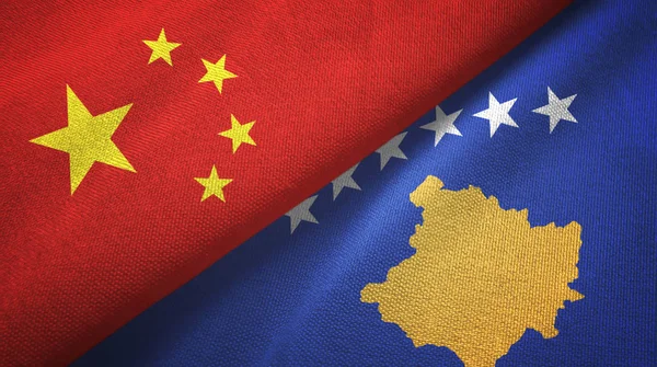 China and Kosovo two flags textile cloth, fabric texture