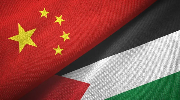 China and Palestine two flags textile cloth, fabric texture
