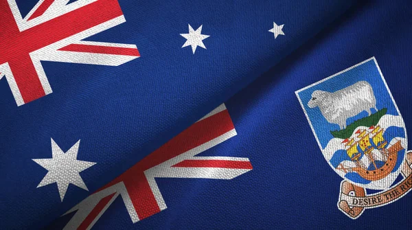 Australia e Islas Malvinas dos banderas tela textil, textura de la tela — Foto de Stock