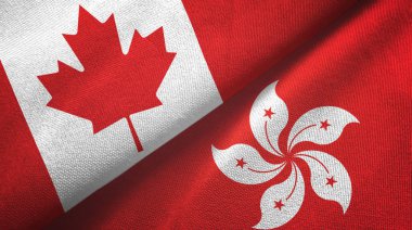 Kanada ve Hong Kong iki bayrak tekstil kumaşı, kumaş dokusu