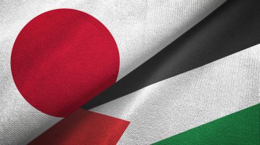 Japonya ve Filistin iki bayrak tekstil kumaşı, kumaş dokusu