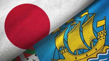 Japonya ve Saint Pierre ve Miquelon iki bayrak tekstil kumaşı, kumaş dokusu