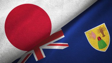 Japonya ve Türkler ve Caicos Adaları iki bayrak tekstil kumaşı, kumaş dokusu