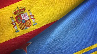 İspanya ve Aruba iki bayrak tekstil kumaşı, kumaş dokusu