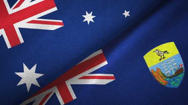 Australia y Santa Helena dos banderas tela textil, textura de la tela — Foto de Stock