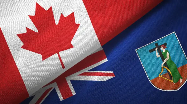 Canada en Montserrat twee vlaggen textiel doek, stof textuur — Stockfoto