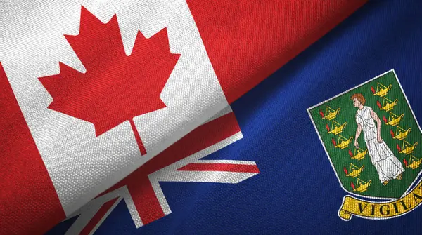 Canada en de Maagdeneilanden Britse twee vlaggen textiel doek, stof textuur — Stockfoto