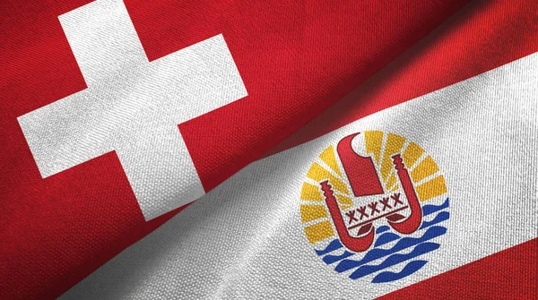 Suiza y Polinesia Francesa dos banderas tela textil, textura de la tela — Foto de Stock