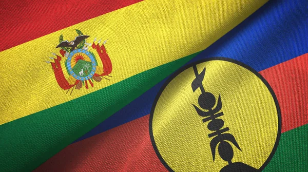 Bolivia och Nya Kaledonien två flaggor textilduk, textur — Stockfoto