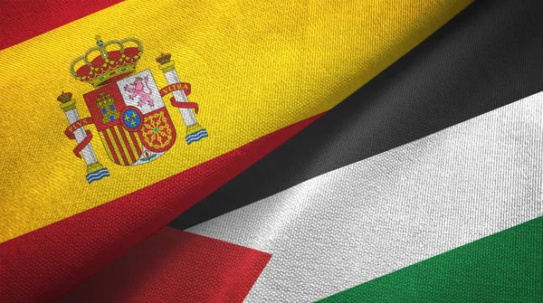 Spain and Palestine two flags textile cloth, fabric texture