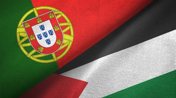 Portogallo e Palestina due bandiere tessuto, tessitura tessuto — Foto Stock