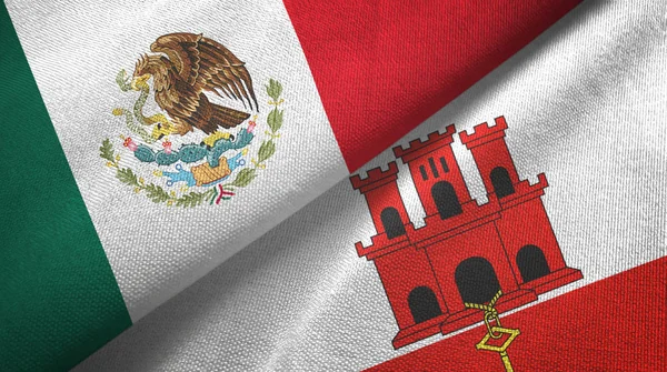 Mexico and Gibraltar two flags textile cloth, fabric texture — Stock Photo, Image