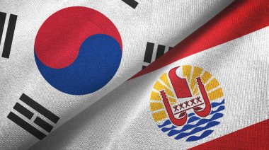 South Korea and French Polynesia two flags textile cloth, fabric texture clipart