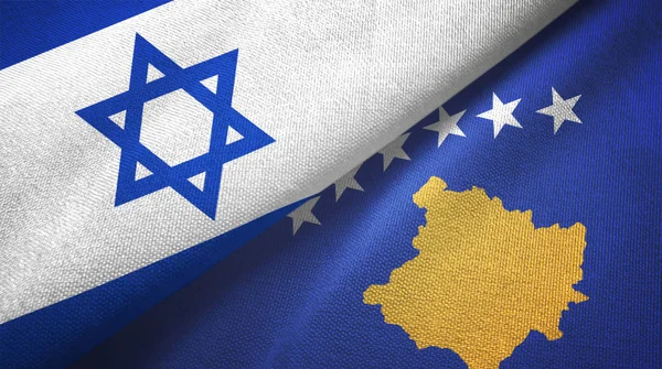 Israele e Kosovo due bandiere tessuto, tessitura tessuto — Foto Stock