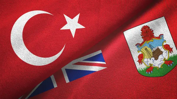 Turkiet och Bermuda två flaggor textil duk, textur — Stockfoto