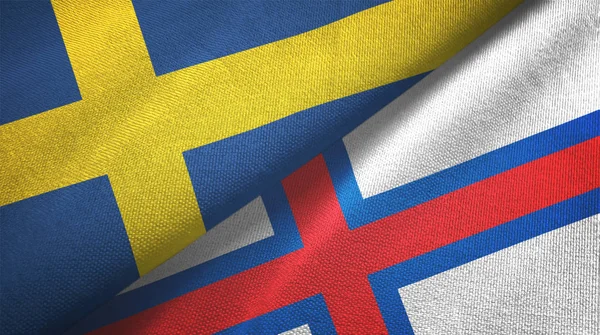 Suécia e Ilhas Faroé duas bandeiras de pano têxtil, textura de tecido — Fotografia de Stock