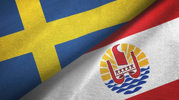 Suecia y Polinesia Francesa dos banderas tela textil, textura de la tela — Foto de Stock