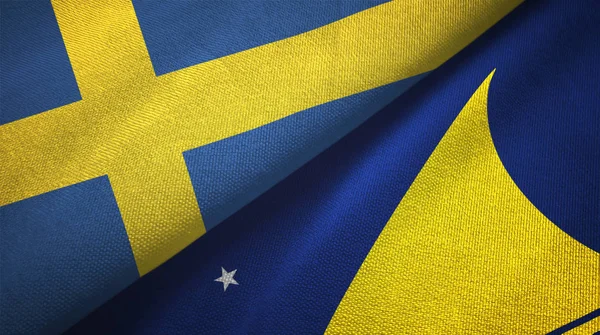 Sweden and Tokelau two flags textile cloth, fabric texture — 스톡 사진