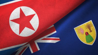 Kuzey Kore ve Türkler ve Caicos Adaları iki bayrak tekstil kumaşı, kumaş dokusu