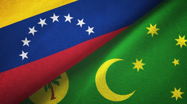 Venezuela und kokos kielende inseln zwei flaggen textilstoff, textur — Stockfoto