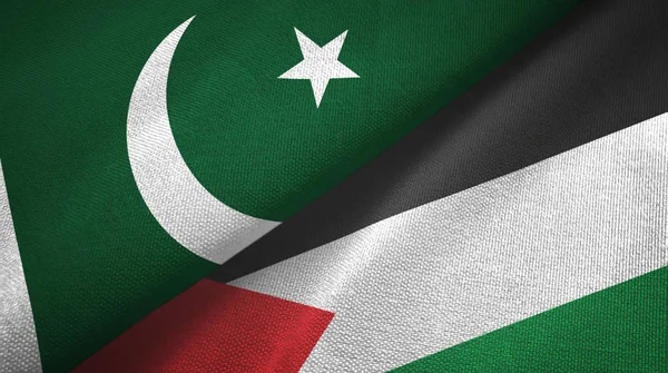 Pákistán a Palestina dvě vlajky textilní tkaniny, textura tkaniny — Stock fotografie