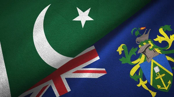Pakistan and Pitcairn Islands two flags textile cloth, fabric texture