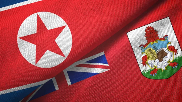 Nordkorea och Bermuda två flaggor textilduk, textur — Stockfoto