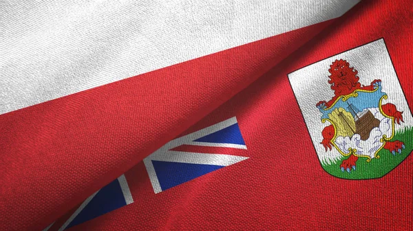 Polen en Bermuda twee vlaggen textiel doek, stof textuur — Stockfoto