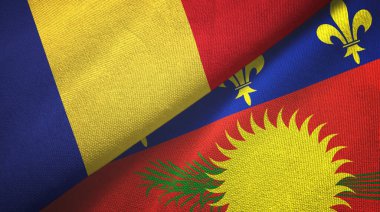 Romanya ve Guadeloupe iki bayrak tekstil kumaşı, kumaş dokusu