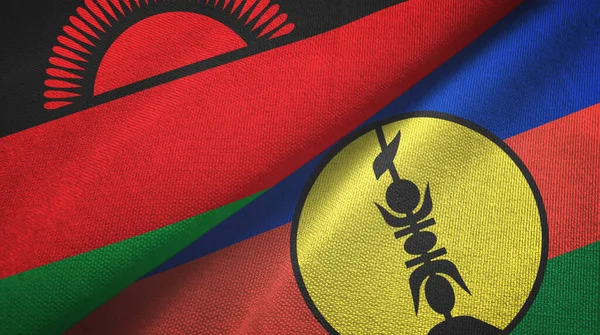 Malawi e Nuova Caledonia due bandiere tessuto, tessitura tessuto — Foto Stock
