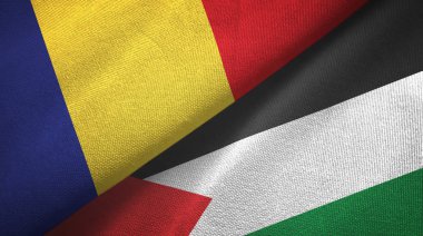 Romanya ve Filistin 'de iki bayrak, tekstil kumaşı ve kumaş dokusu