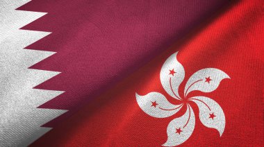 Katar ve Hong Kong iki bayrak tekstil kumaşı, kumaş dokusu