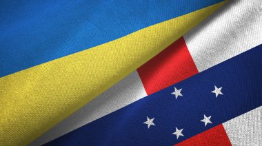 Ukrayna ve Hollanda Antilleri iki bayrak tekstil kumaşı, kumaş dokusu