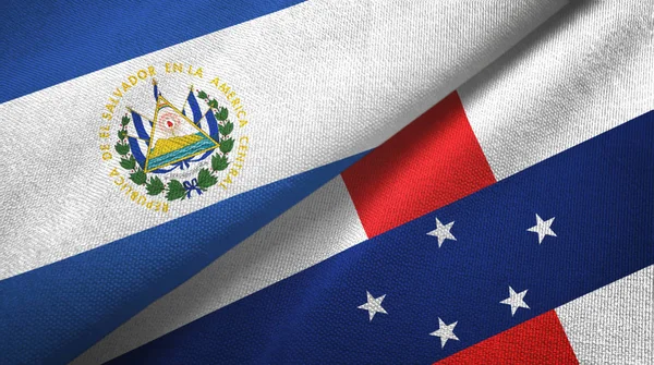 El Salvador ve Hollanda Antilleri iki bayrak tekstil kumaşı, kumaş dokusu — Stok fotoğraf