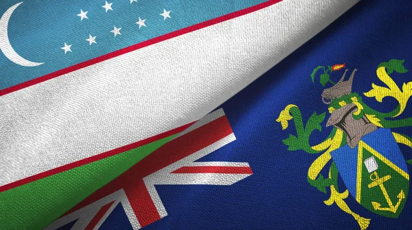 Oezbekistan en Pitcairn Eilanden twee vlaggen textiel doek, stof textuur — Stockfoto