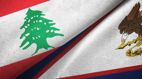 Liban et Samoa américaines deux drapeaux tissu textile, texture du tissu — Photo