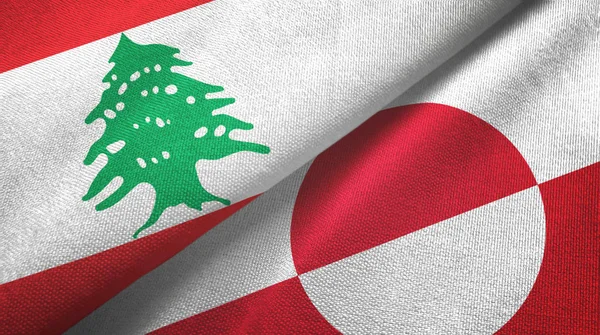 Liban et Groenland deux drapeaux tissu textile, texture du tissu — Photo