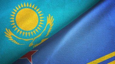 Kazakistan ve Aruba iki bayraklı kumaş, kumaş dokusu