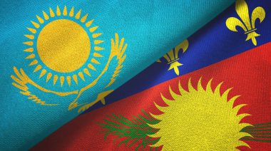 Kazakistan ve Guadeloupe iki bayraklı kumaş, kumaş dokusu