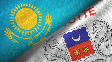 Kazakistan ve Mayotte iki bayraklı kumaş, kumaş dokusu