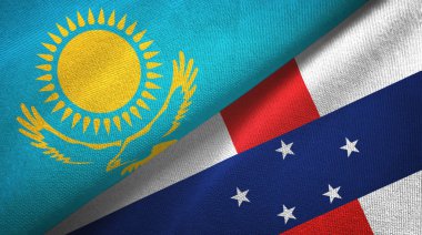 Kazakistan ve Hollanda Antilleri iki bayrak tekstil kumaşı, kumaş dokusu