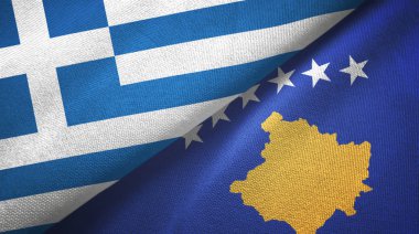 Yunanistan ve Kosova tekstil kumaşı ve kumaş dokusuna iki bayrak dikti