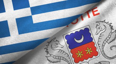 Yunanistan ve Mayotte iki bayrak tekstil kumaşı, kumaş dokusu