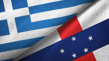 Yunanistan ve Hollanda Antilleri iki bayrak tekstil kumaşı, kumaş dokusu