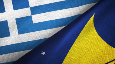 Yunanistan ve Tokelau iki bayrak tekstil kumaşı, kumaş dokusu
