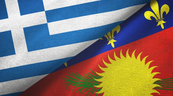 Griekenland en Guadeloupe twee vlaggen textiel doek, textiel textuur — Stockfoto